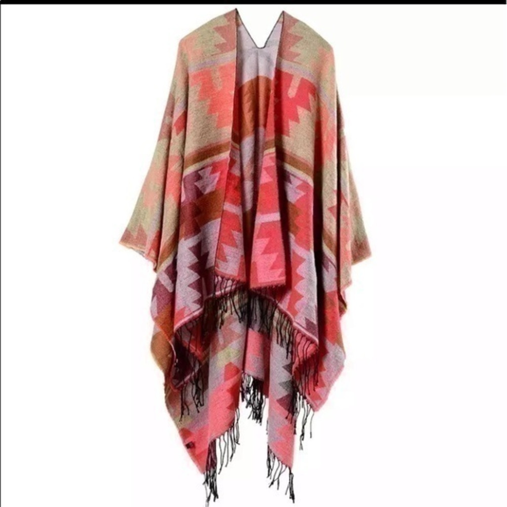 ✨🧡Orange Aztec Longline Poncho ✨OS🍁